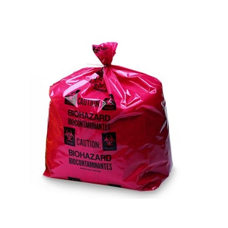 Associated Bag Poly Bag Printed w/ BioHazard Symbol, Red, 12x18, 100/pk, 100PK 246105